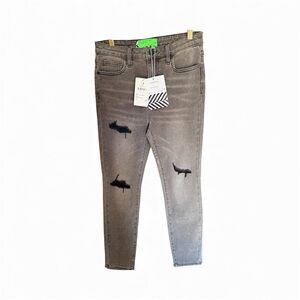 SANDRINE ROSE X Free People THE VIRGIN LABEL Grey Distressed Jeans Size 28 NWT